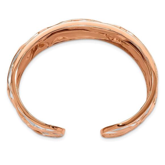 26mm Rose Gold Tone Plated Sterling Silver Domed Crinkle Cuff Bracelet - Picture 2 of 4